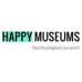 Le logo typographique de Happy Museums, le mot Happy est sur fond de couleur menthe.