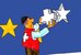 Eine Person versucht ein Schweizerkreuz anstelle eines Sterns in der Europaflagge zu platzieren. Bildunterschrift: "Passt nicht""