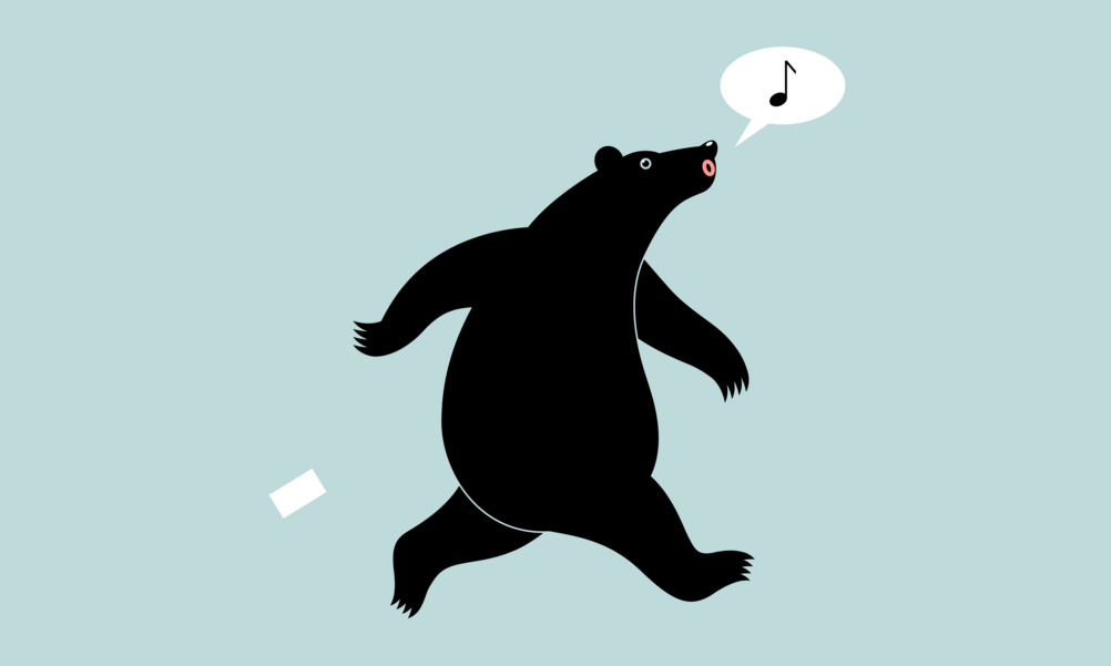 Whistling bear throws ticket away.