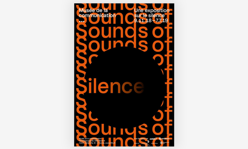 Poster mit Sounds of Silence Schriftzügen in oranger Schrift