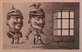 Historische Zeichnung mit Bildfolge: Kaiser Wilhelm II erst lachend (gestern), dann ängstlich (heute) und am Ende nur noch eine Wand mit vergittertem Fenster (morgen).